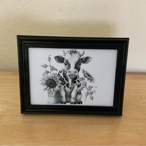 Farmhouse Cow and sunflowers picture 5x7 w/frame